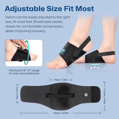 Healrecux Arch Support Braces for Plantar Fasciitis Relief, Adjustable Arch Support Compression Bands, Orthotic Support Sleeves with Gel Pads for Feet Flat, Fallen & High Arches, Foot Pain Support 6