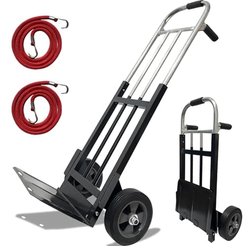800 LB Dolly Cart with 8" Solid Rubber Wheels, Heavy Duty Folding Hand Truck Dolly with Bungee Cords, Compact Foldable Alloy Steel Design for Warehouses, Homes, Offices, and Small Business (800 LBS)