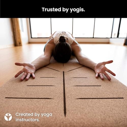Luxury Cork Yoga Mat - Non Slip, Extra Thick Grip. Thicker, Longer, and Wider for More Comfort and Support. Tough Enough For Hot Yoga. Natural, Non Toxic, and Eco Friendly. Optional Alignment Lines. 9