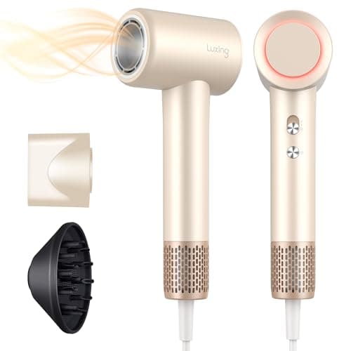 Hair Dryer, TurboLux Ionic 200 Million Negative Ions Fast Drying High Speed Hairdryer with Diffuser, Lightweight, Low Noise 1500W Hair Diffuser Dryer with 110000 RPM Brushless Motor (Cream)