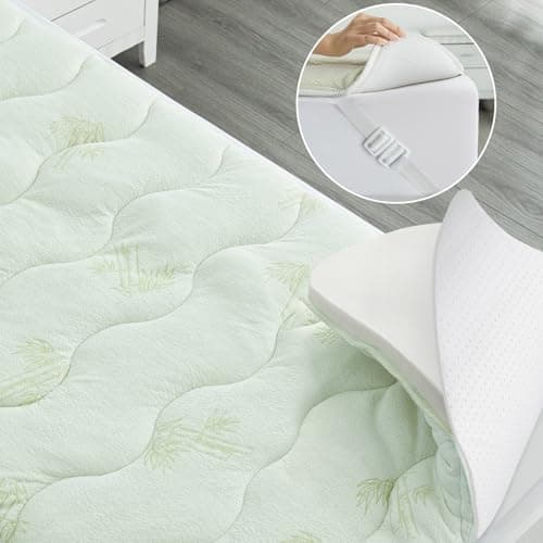 Viscose Twin XL Mattress Topper Pad, Dual Layer 2 Inch Cooling Thick Foam Mattress Topper Twin XL for College Dorm Room Essential, Non-Slip Mattress Pad, Light Green