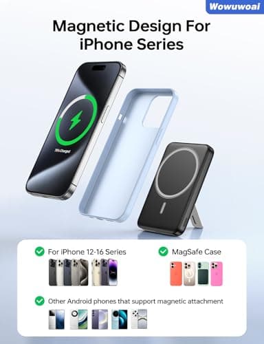 for Magsafe Portable Charger, 10000mAh Wireless Power Bank with Stand and PD 20W, USB C Fast Charging Powerbank, Magnetic Battery Pack Compatible with iPhone 16/15/14/13/12 Pro/Pro Max Series 7