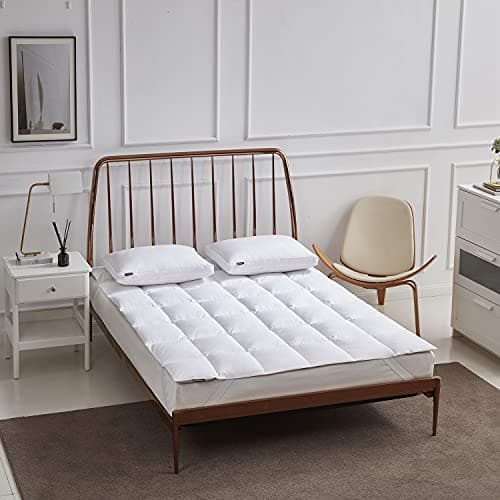 Beautyrest White Feather Down Mattress Pad King Size - 233 Thread Count Tencel/Cotton Blend Featherbed Cover with Elasticized Anchor Bands Mattress Pad