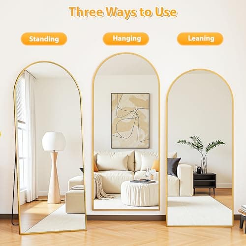 LadyNow Full Length Mirror, 58"x18" Oversized Arched Floor Mirror Freestanding, Long Arch Full Body Floor Standing Mirrors with Stand, Tall Hanging Mounted for Bedroom Modern Living Room Home, Gold 7