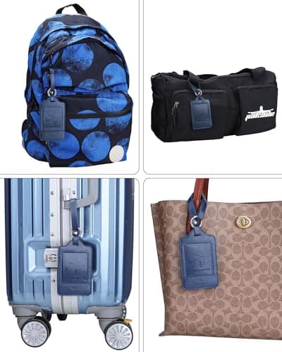 3 Pack Luggage Tags - Quick Install, Privacy Protection, Airplane Travel Essentials for Suitcases, Durable Leather - Blue 7