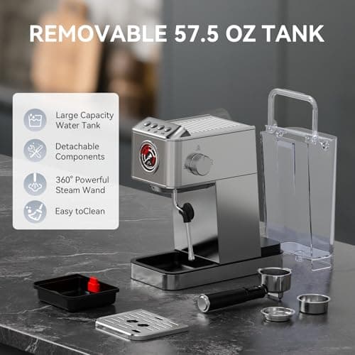 TINTALK EM623 Espresso Machine 20 Bar with Steam Milk Frother, Stainless Steel Coffee Machine with Removable Water Tank for Cappuccino,Latte, Compact Stainless Steel Coffee maker for home,Great Gift 5