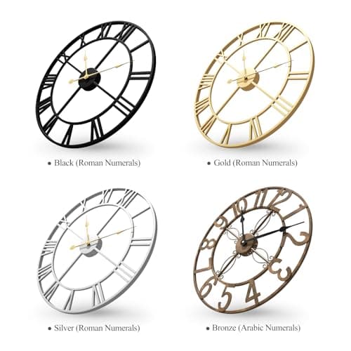 Cuspin Large Wall Clock for Living Room Decor, 30 Inch Wall Clocks Battery-Operated Silent Non Ticking, Modern Black Decorative Metal Clock, Arabic Numerals 7