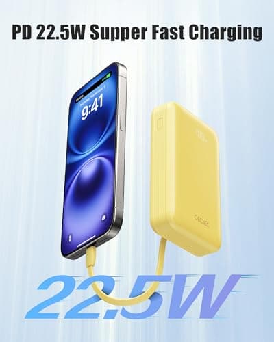 Qecvec Portable Charger 20000mAh, 22.5W Power Bank Fast Charging, High Capacity Cell Phone Portable Power Banks with for iPhone, Samsung, Android etc, Travel Essential (Yellow) 2