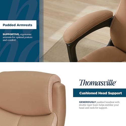 Thomasville Danvers Big & Tall Office Chair, Ergonomic High-Back and Contoured Lumbar Support, Supportive ComfortCraft Seat Cushion Technology, Breathable Vegan Leather with Padded Armrests, Tan 5