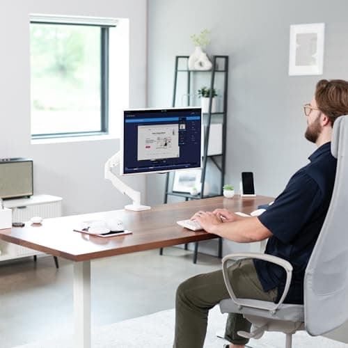 VIVO Single Monitor Stand, Fully Adjustable Arm for 17 to 32 inch Screen, Mechanical Articulating Desk Mount, Gaming and Office Setups, VESA 75x75, 100x100, Max 19.8 lbs, Classic, White, STAND-V001OW 9