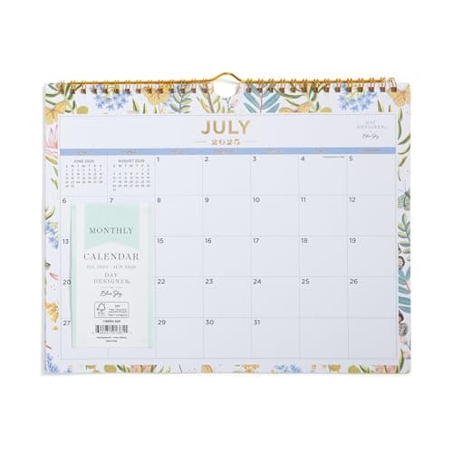 Blue Sky Day Designer 2025-2026 Monthly Academic Year Wall Calendar, July 2025 - June 2026, 11" x 8.75", Durable Twin Wire Binding, Perfect For Home, Office And Classroom, Flutter