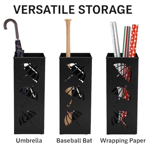 Okllen Metal Umbrella Holder, Square Umbrella Stand Rack for Entryway, 6.3" x 6.3" x 16.5", Black 5