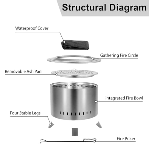 Verdeluxe Smokeless Fire Pit,22 Inch Stainless Steel Firepit, Outdoor Wood Burning Fire Pit with Cover,Smokeless Firepits for Outside Backyard Patio Garden Camping Bonfire 9