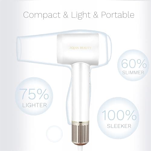 ZQIAN BEAUTY Hair Dryer, 200 Million Negative Ionic Hair Dryer, High-Speed Blow Dryer with 110,000 RPM Brushless Motor, Fast Drying Low Noise Hairdryer with Magnetic Concentrator Nozzle (White) 6