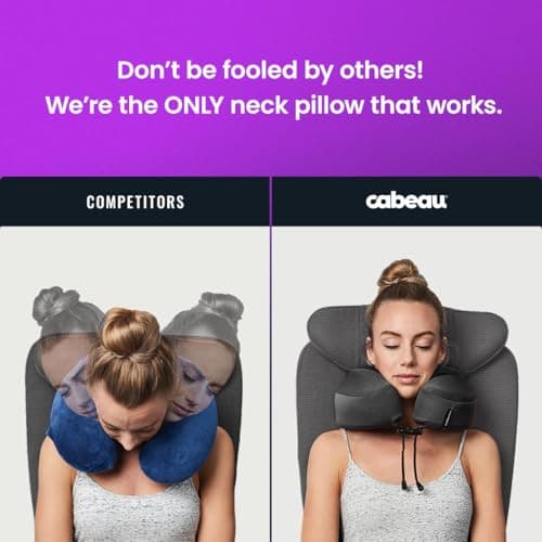Cabeau Airplane Travel Pillow for Long Flights - Evolution S3 - Supportive Memory Foam with Seat Straps to Secure Your Head and Neck and Provides 360° Support (Steel Grey) 7