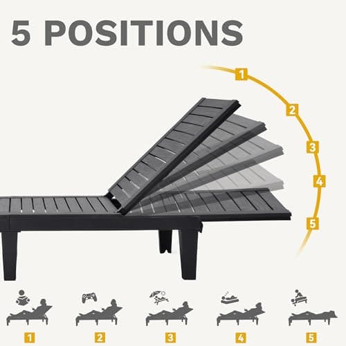 DWVO Outdoor Chaise Lounge, Pool Lounge Chair Set of 2 w/ 5-Level Backrest, Waterproof & Easy Assembly Patio Lounge Chair for Garden, Pool, and Beach (Dark Grey) 4