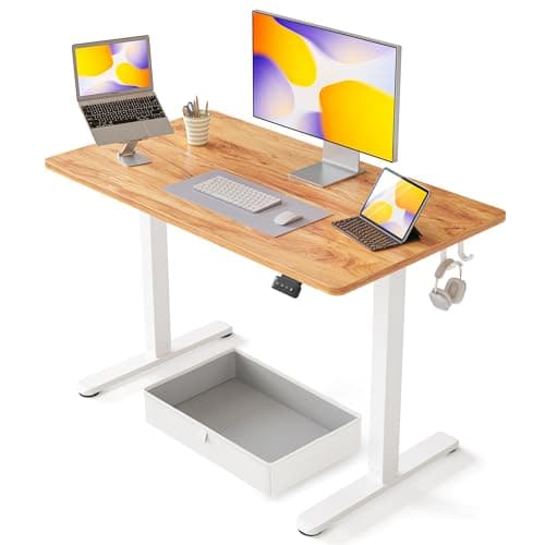 FEZIBO 40 x 24 Inches Standing Desk with Drawer, Adjustable Height Electric Stand up Desk with Storage, Sit Stand Home Office Desk, Ergonomic Computer Desk, Light Rustic