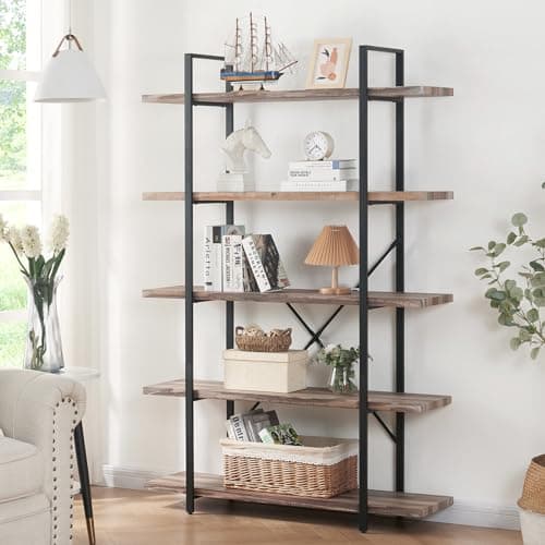 HOMISSUE Bookshelf, 5 Tier Industrial Bookcase, 70" Tall Bookshelves and Book Case with 5 Shelf, Rustic Storage Rack with Display Shelves for Bedroom Living Room Office, Retro Brown