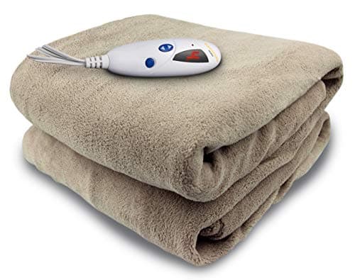 Biddeford Blankets Microplush Electric Heated Throw Blanket with Adjustable Heat Settings and Auto Shut-Off Timer, Machine Washable, Digital Controller, Throw, Taupe