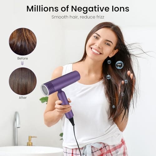 MattTravel Foldable Hair Dryer, Fast Drying Ionic Blow Dryer, Travel Hair Blow Dryer with Removable Nozzle and Storage Bag, Lightweight Portable Hairdryer for Women, Purple 5