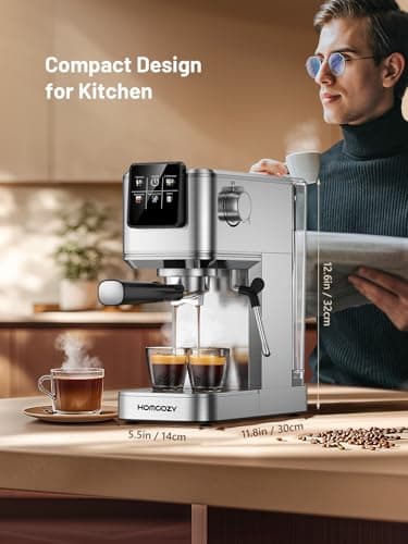 HomCozy Espresso Machine 20 Bar Coffe Maker with Rapid Cold Brew, Compact Espresso Maker for Hot and Cold Cappuccino, Latte, Stainless Steel Coffee Machines with 1200ml Removable Water Tank 9