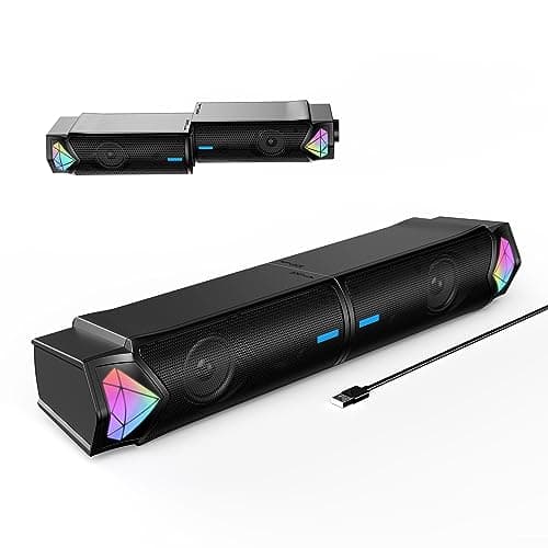 NOOTRY Computer Speakers, Bluetooth Computer Sound Bar, Dual HiFi Stereo & Gradient RGB Lighting Laptop Soundbar, USB Powered Speakers for Desktop, Monitors, Phone, PC, Laptop(Include C Adapter)