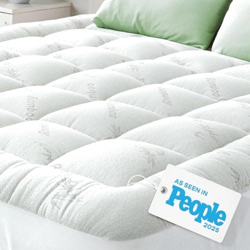 Viscose Made from Bamboo Full Mattress Topper - Thick Cooling Breathable Pillow Top Mattress Pad for Back Pain Relief - Deep Pocket Topper Fits 8-20 Inches Mattress (54x75 Inches, White)