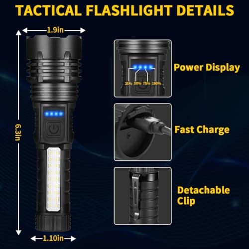 ZioeYiue Rechargeable Flashlights High Lumens, 7Mode Super Bright Flashlight Powerful, Adjustable Tactical Flash Light High Powered, LED Flashlights for Home Emergency Hunting Camping Essentials Gear 5