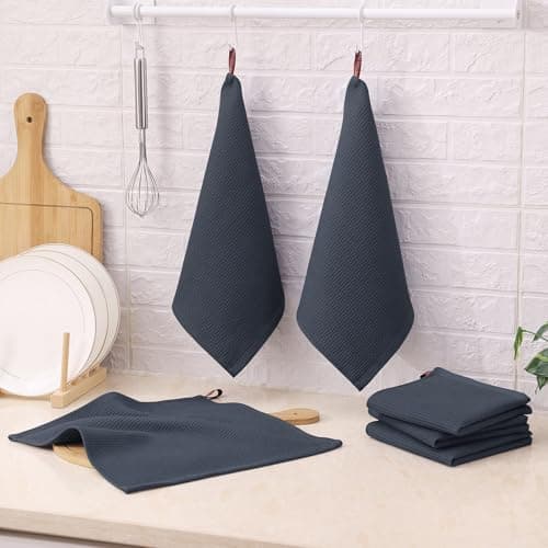 Homaxy 100% Cotton Waffle Weave Dish Cloths - 6 Pack Soft and Absorbent Dish Towels - 12 x 12 Inches Quick Dry Dish Rags - Dark Grey 7