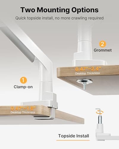 monTEK Sleek Aluminum Monitor Arm for 17–57” Ultrawide Screens up to 59.4 lbs, USB 3.0 A/C, Heavy Duty Single Monitor Arm Desk Mount, Pneumatic Lift, Quick-Release Plate, Clamp/Grommet, VESA 100x100 7