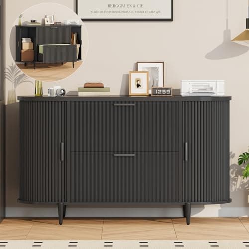 SEDETA 39.4" Filing Cabinet for Home Office, 2 Drawer File Cabinet, fit Legal/Letter/A4 Size, Modern Fluted Filing Cabinets with 2 Sliding Door Storage, Printer Stand, Black