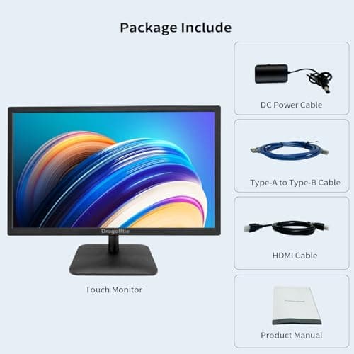 Dragolftie 21.5 Inch Touchscreen Monitor FHD 1920x1080P, Built-in Speakers, VESA Supports, 10-Points Computer Touch Screen PC Display with Type-B HDMI VGA Port, 75Hz Desktop Touch Display, Black 9