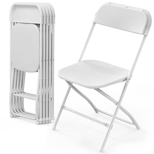 VINGLI 6 Pack White Plastic Folding Chair, Indoor Outdoor Portable Stackable Commercial Seat with Steel Frame 350lb. Capacity for Events Office Wedding Party Picnic Kitchen Dining
