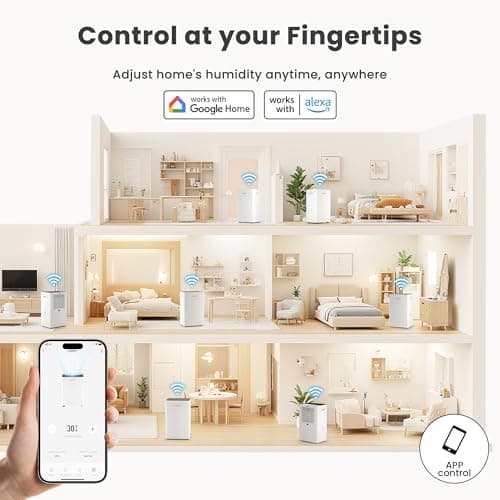 Candy 4500 Sq.Ft Dehumidifier for Basement,80 Pints Dehumidifiers for Home,Continuous/Sleep/Auto Mode,1.35 Gal Water Tank with Drain Hose,Portable & Wifi for Large Room,Bedroom,Bathroom,Garage,Laundry 7