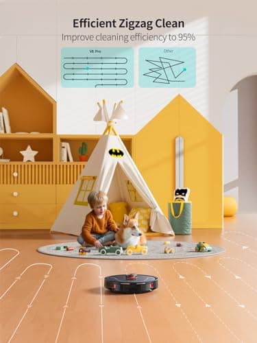 HONITURE Robot Vacuum and Mop Combo,V8 Pro Robot Vacuum Cleaner with 5000Pa Max Suction,Laser Navigator Robotic Vacuums with 180 Mins Run Time,Self-Charging,App Control,Ideal for Pet Hair, Large 6