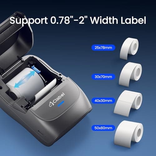 CLABEL Label Maker Machine with Tape, 221B Thermal Bluetooth Label Printer 2 Inch Portable Barcode Inkless Sticker for Small Business, Retail Office,Office, Home, Came with 1 Roll Label (Grey) 6