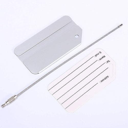 Aluminum Luggage Tag Travel Baggage Tag Suitcase ID Address Labels with Locking Cables Sliver 6