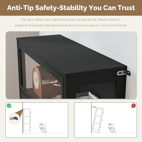 BONITURE Display Cabinet with Acrylic Glass Doors,3-Tiers Curio Cabinet with LED Lighting for Collectibles, Collectibles Toy Organizers Rack & Display Shelf Display Case Storage Cabinet, Black 8