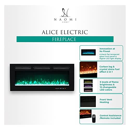 Electric Fireplace 30 with Remote and Touch Screen Electric Fireplace Inserts Recessed 12 Flame Colors Heater Wall Mount with Carbon Crystal Logs 750W 1500W 6