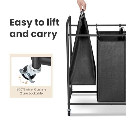 Laundry Sorter Cart, Rolling Laundry Cart with 3 Large Removable Bags, Laundry Organizer Hamper Basket with Lockable Wheels for Laundry Room Bed Room Clothes Storage 5