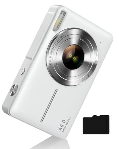 Camkory Digital Camera for Kids，Teens and Starters, FHD 1080P Point and Shoot Camera with 32GB Card 16X Zoom Anti Shake, Gift for Boys Girls Kids, White