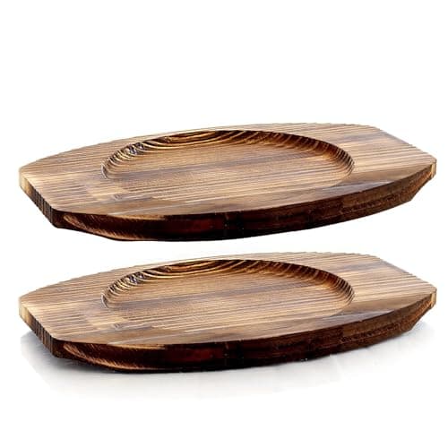 Bruntmor Mini Cast Iron Sizzler Plates Skillet Set Of 4. Round Fajita Plate With Wooden Base/Pan Tray Serving Sizzling Dish And Fajitas, Hot Steak Skillet Dish Without Sinking (2 Sets) 5