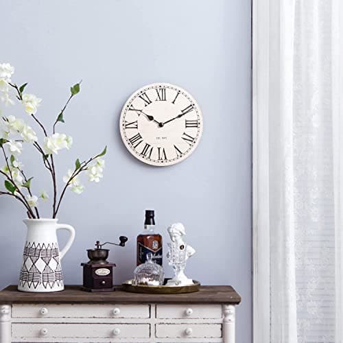 NIKKY HOME 12" Wall Clock Vintage Farmhouse Wooden Battery Operated Wall Mounted Clock Silent Non-Ticking Rustic Distressed Roman Numerals Wood Clock Home Decor for Kitchen, Living Room, Bedroom 7