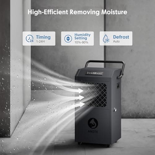 ANDTE 190 Pints Commercial Dehumidifier with Pump，Drain Hose，Industrial Dehumidifiers,Built-In Pump，for Basement, Crawl Space, Auto Defrost,24H Timer 3