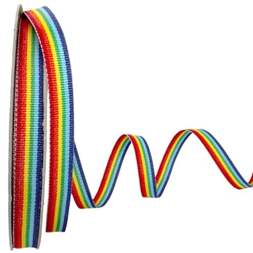 USA Made 3/8" Rainbow Striped Grosgrain Ribbon - 20 Yards