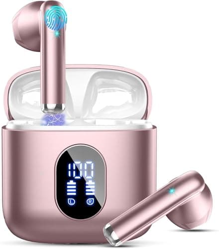 Wireless Earbuds, Bluetooth Headphones V5.4 Stereo Bass Ear Buds with ENC Noise Cancelling Mics,30H Bluetooth Earbuds with LED Display Charging Case, IP7 Waterproof Earphones for Android iOS【Mini】