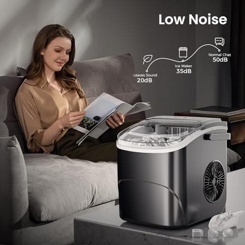 AGLUCKY Ice Makers Countertop with Handle,26.5Lbs/24H,9 Cubes in 6 Mins,2 Sizes of Bullet Ice,Portable Machine with Self-Cleaning,Perfect for Home Kitchen(Black) 7