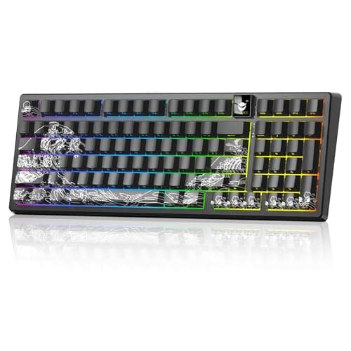 OHY 96% Keyboard with Color Multimedia Display Mechanical Gaming Keyboard, XVX Wireless Hot Swappable, Gasket Mount RGB, Pre-lubed Stabilizer for Mac/Win, Black Kanagawa