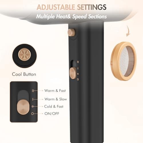 ANIEKIN Hair Dryer, 1875 Watts Fast Drying Blow Dryer with Diffuser and Concentrator, Compact Lightweight Hair Dryer for Women and Men 7