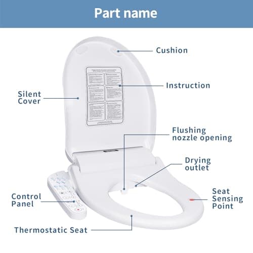 KERDE Electric Bidet Toilet Seat,Bidets For Existing Toilets,Rlongated,One-click Intelligent Operation, Warm Water Cleaning,Slow Close,Seat Cushion Keep Constant Temperature In Winter (Armrest) 6